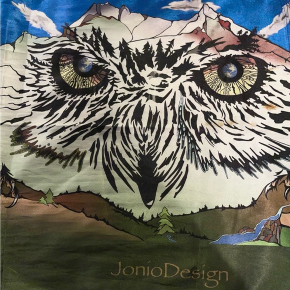 Jonio Design Accessories - Elegant OWL Blue and Green Scarf